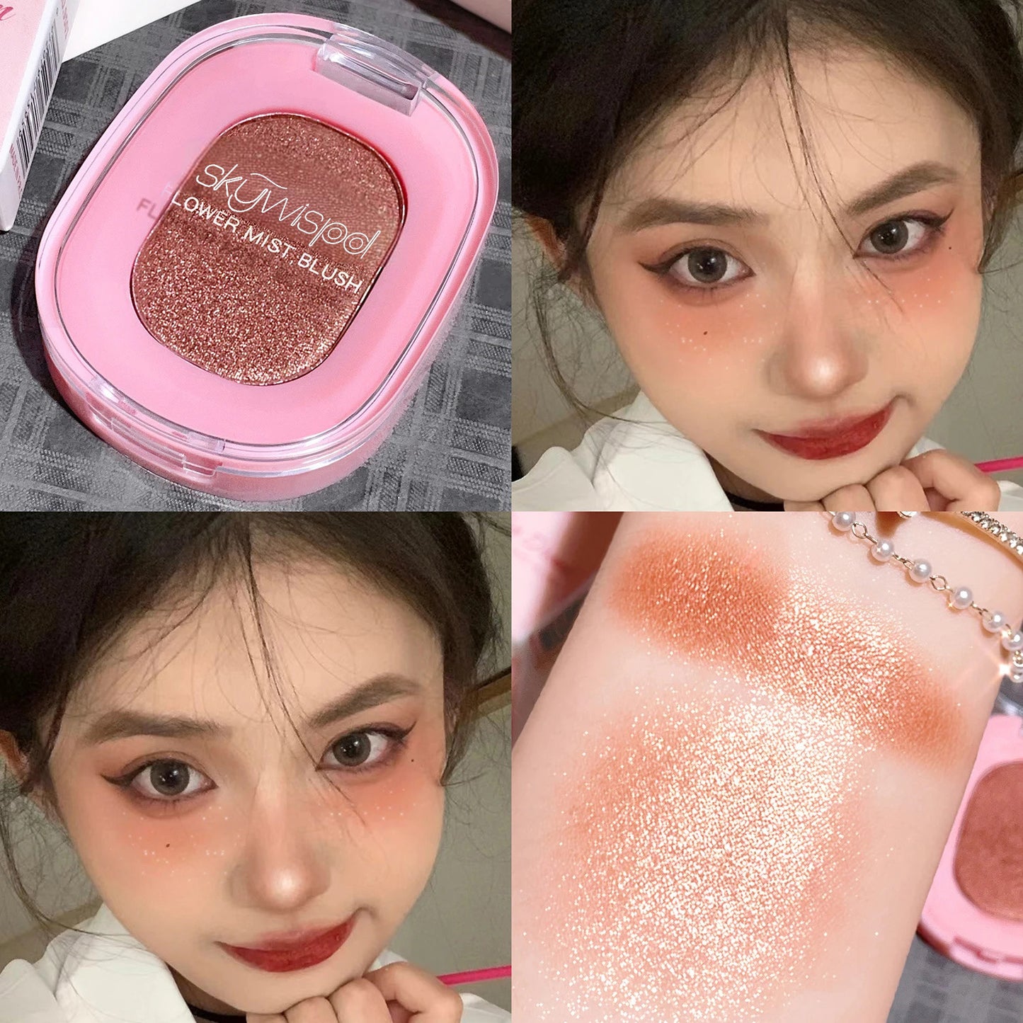 Monochromatic blush powder, fine matte finish, brightens skin tone﻿