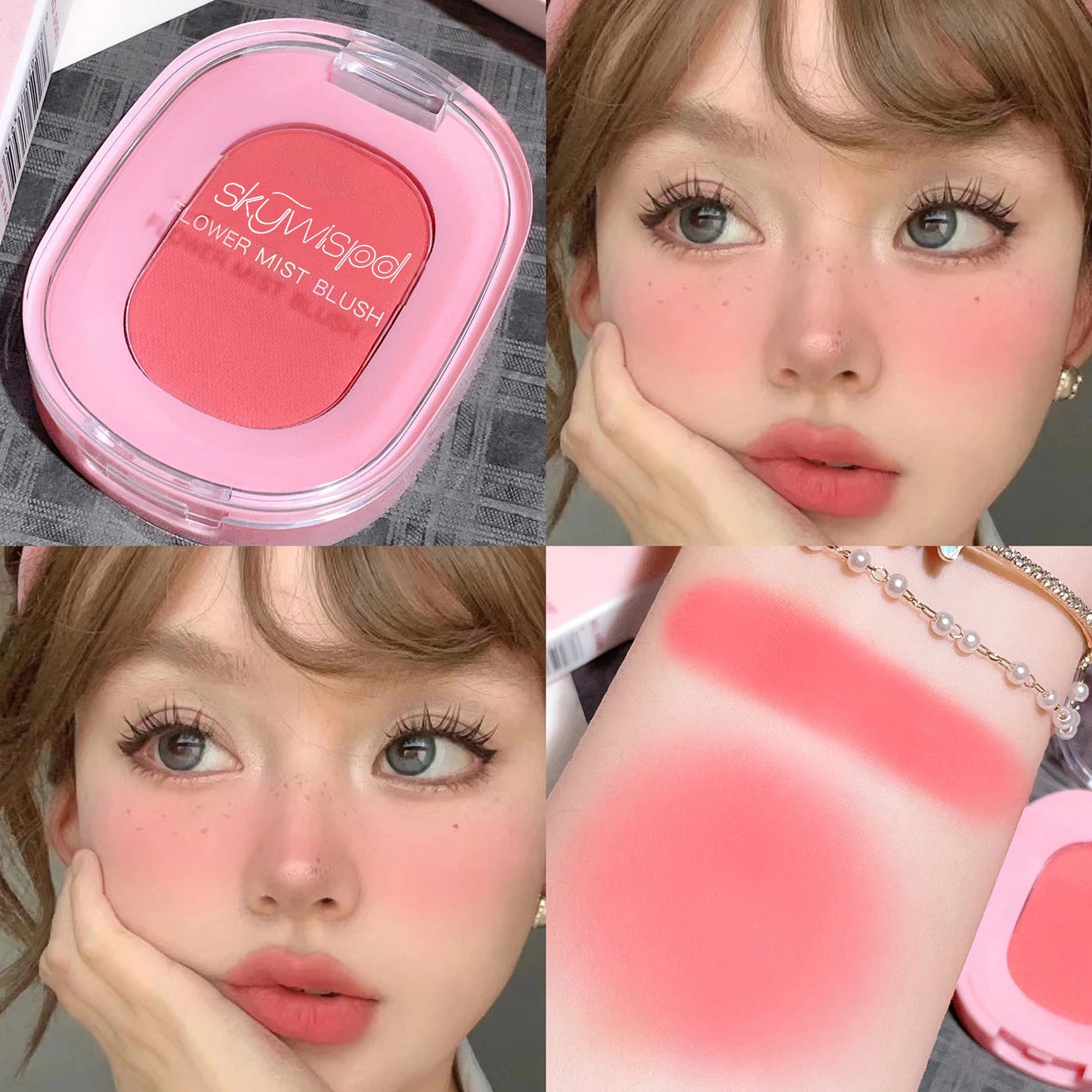 Monochromatic blush powder, fine matte finish, brightens skin tone﻿