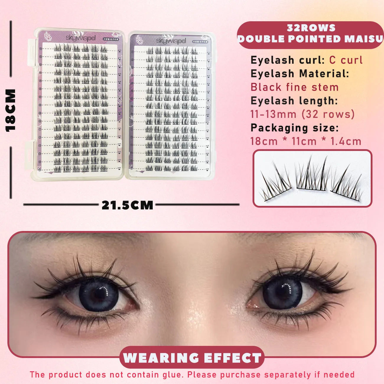 Double Wheat Large Capacity Individual Cluster Natural Look False lashes Wide Stems Novice friendly