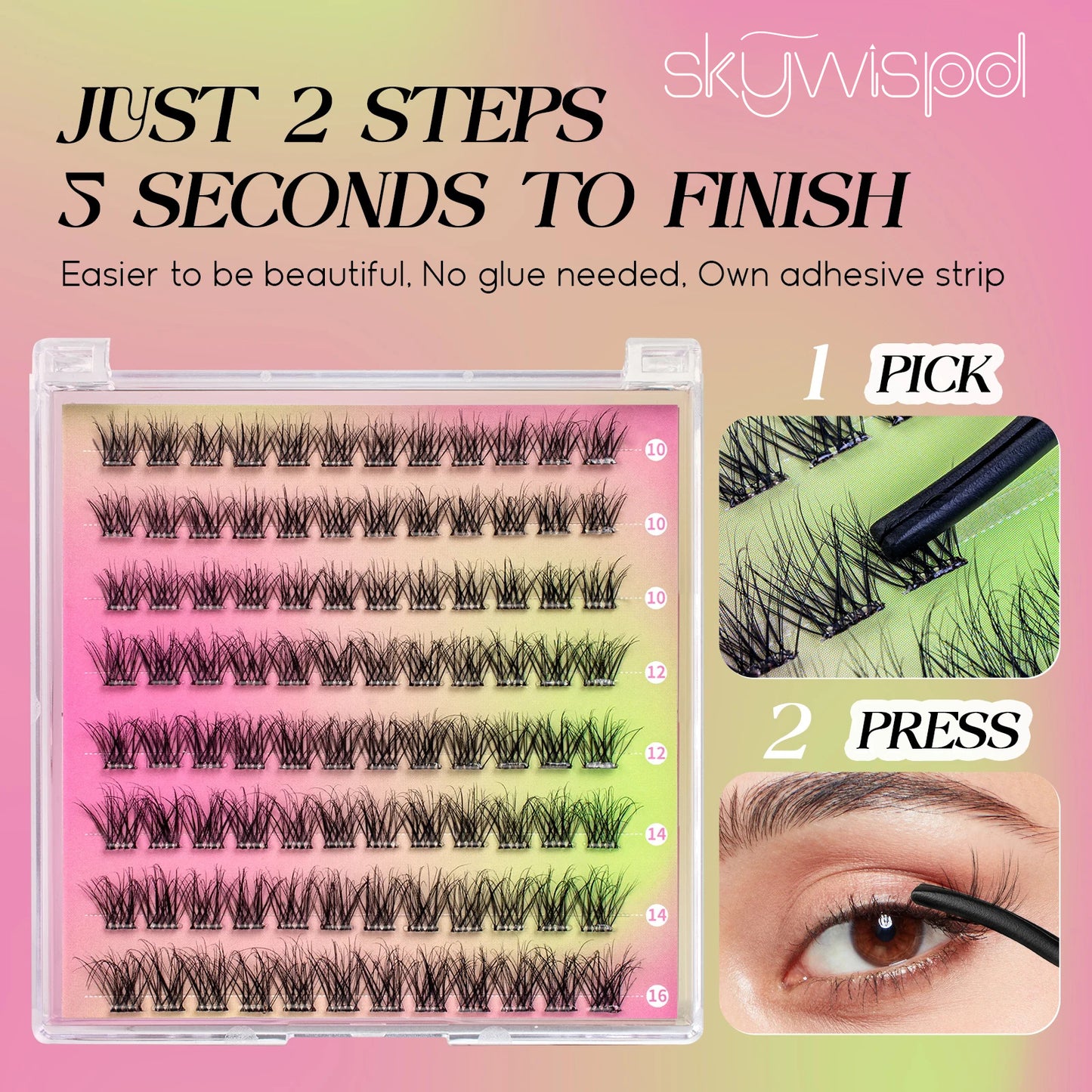 Glue-Free DIY Individual Eyelash Extension Natural Soft Lashes No Glue Needed Segmented Lash