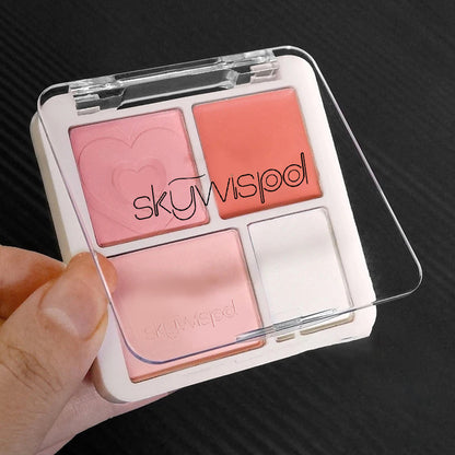 4 Color Pink Peach Blush Powder Cream Palette Highlighter Matte Expanding Color