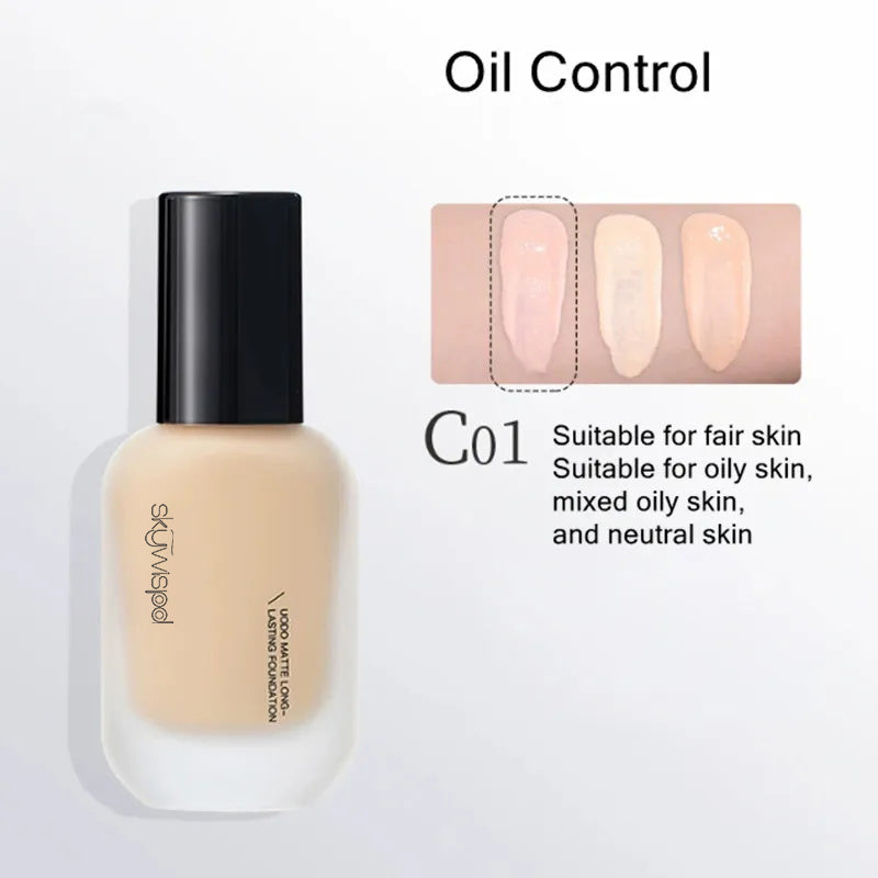 Hydrating Oil-Control Foundation Liquid Long-Lasting Matte Finish Lightweight Formula For Oily