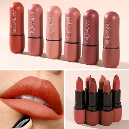 6-Color Matte Lipstick: Velvet Lip Color
