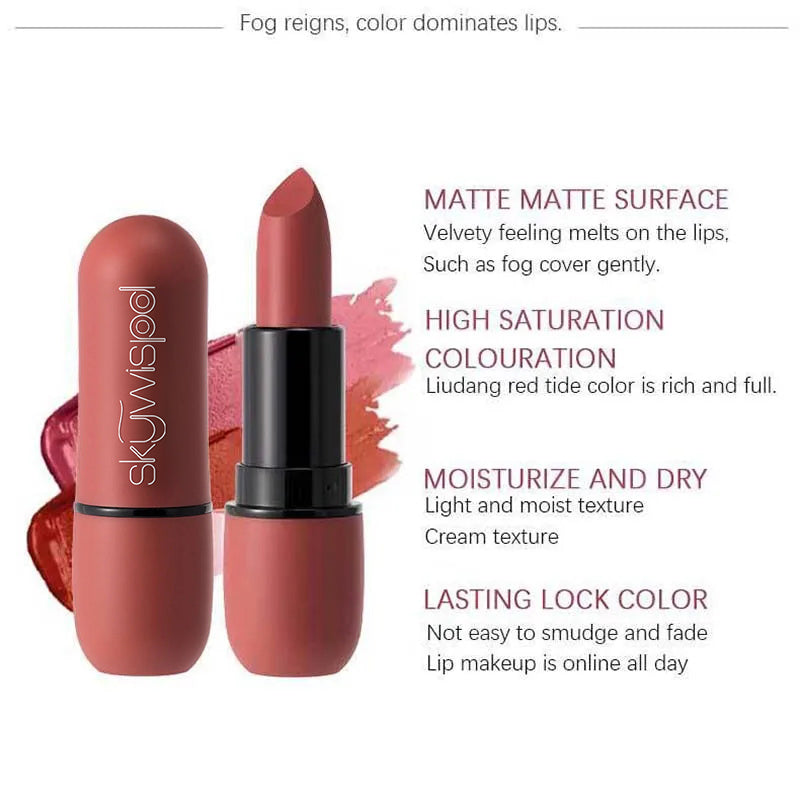 6-Color Matte Lipstick: Velvet Lip Color